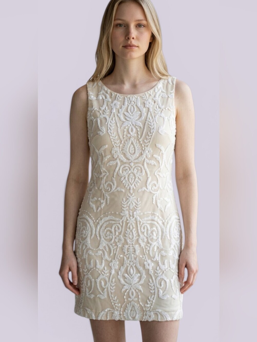 Vince Camuto, Formal Sleevless Coctail Dress. Beige And Off White. 14